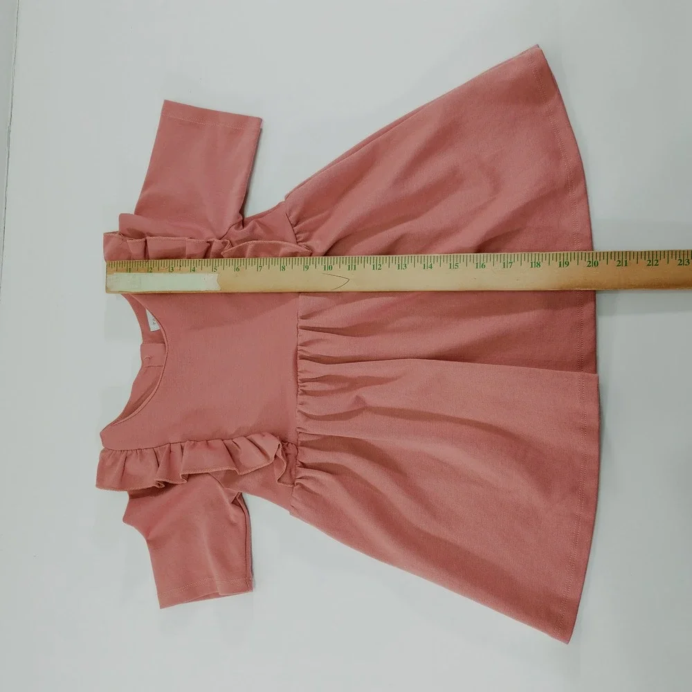 Tahari Girls Dusty Pink Ruffle Fit & Flare Dress Size M 7/8 Short‎ Sleeve NWOT